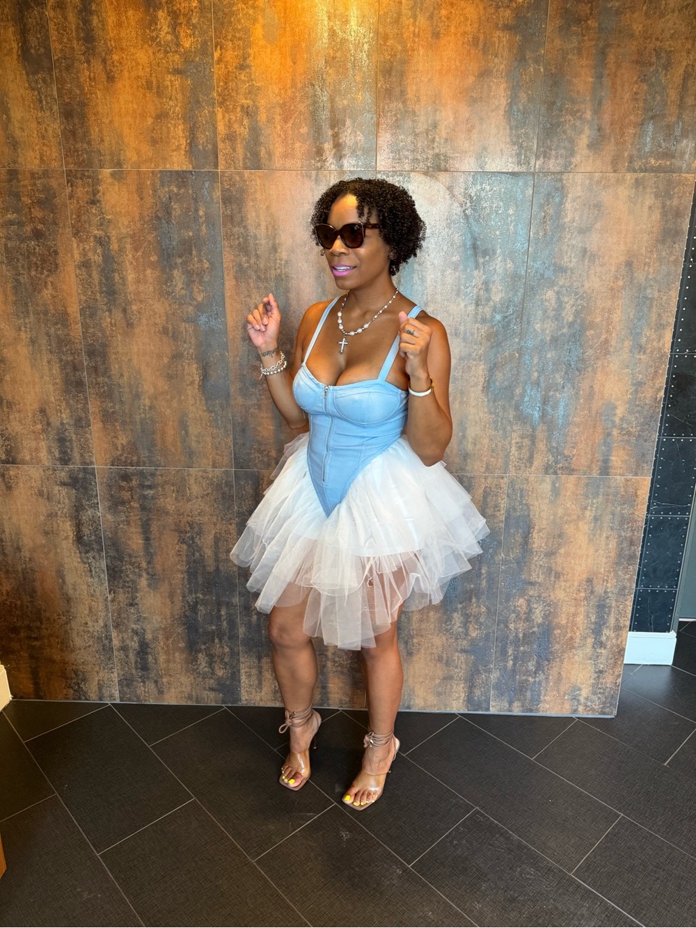 Blue Corset Tulle Mini Dress